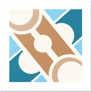 Geometric retro pastel blue beige Posters and Art